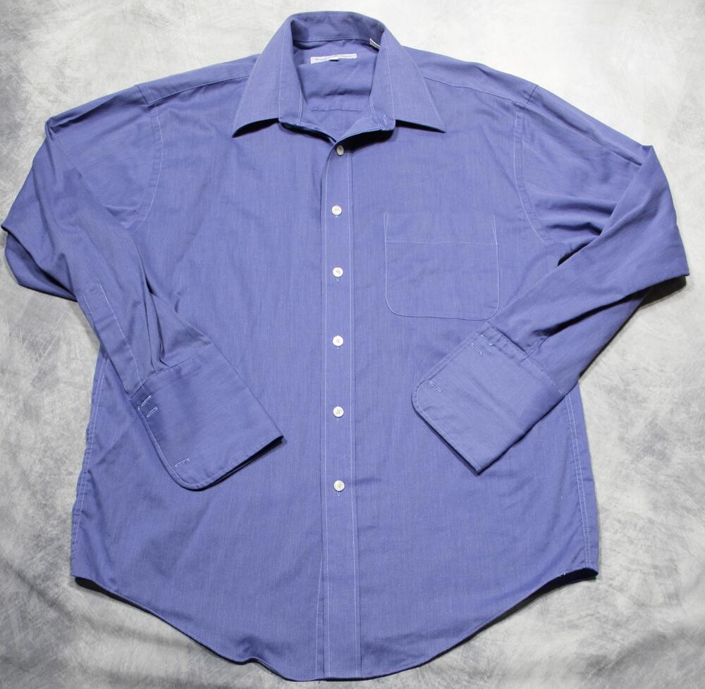 Yves Saint Laurent Dress Shirt Mens 16 32/33 Blue Twill French Cuff Classic Fit